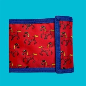 Vintage 90s Pony Club Bifold Wallet Primary Colors AOP Western Horses